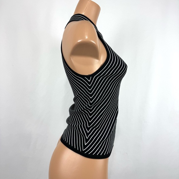 White House Black Market Women’s M Black White Striped High Neck Tank Top Shirt - Picture 3 of 11